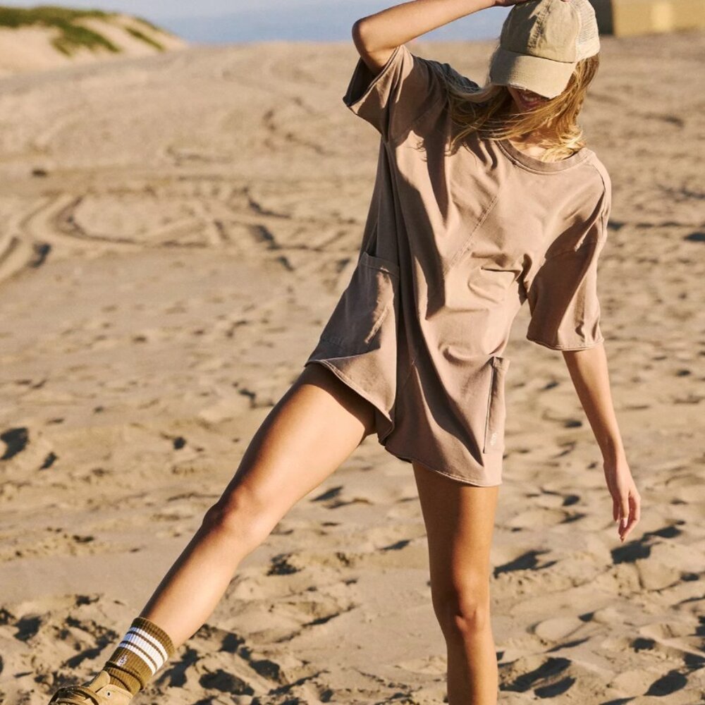 NWT Free People FP Movement Women's Hot Shot Tee Romper Mocha Latte $60